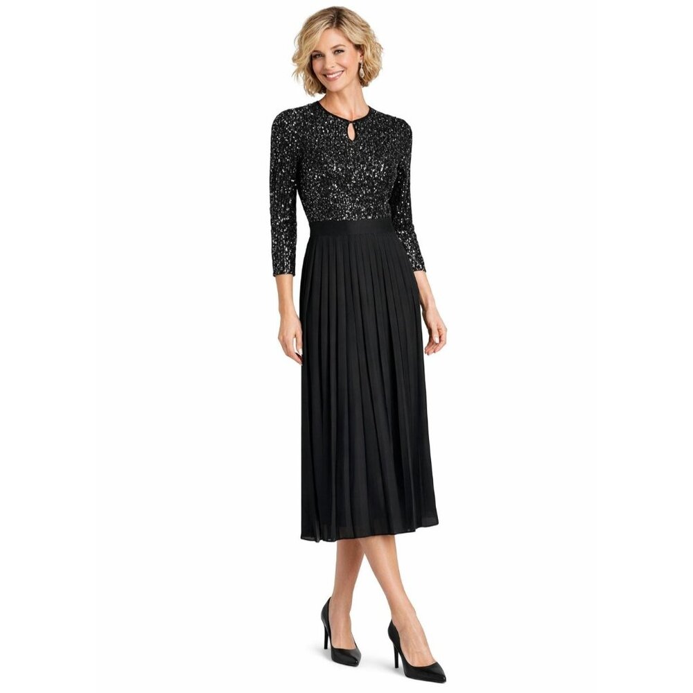 New Little Mistress Sequin Size 2 Midi Length Pleats Dress Stretchy
